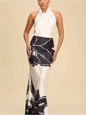Elegant beige & Black Floral  Skirt - Women's Skirt.